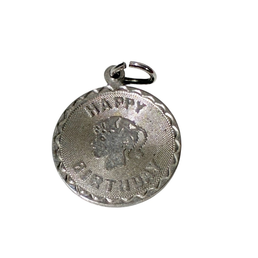 Vintage Sterling Silver Happy Birthday Pendant Charm‎ Girl Head Jewelry